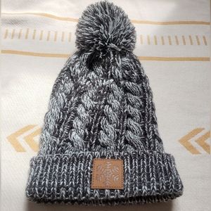 Warm Cable Knit Gray Pom Pom Hat